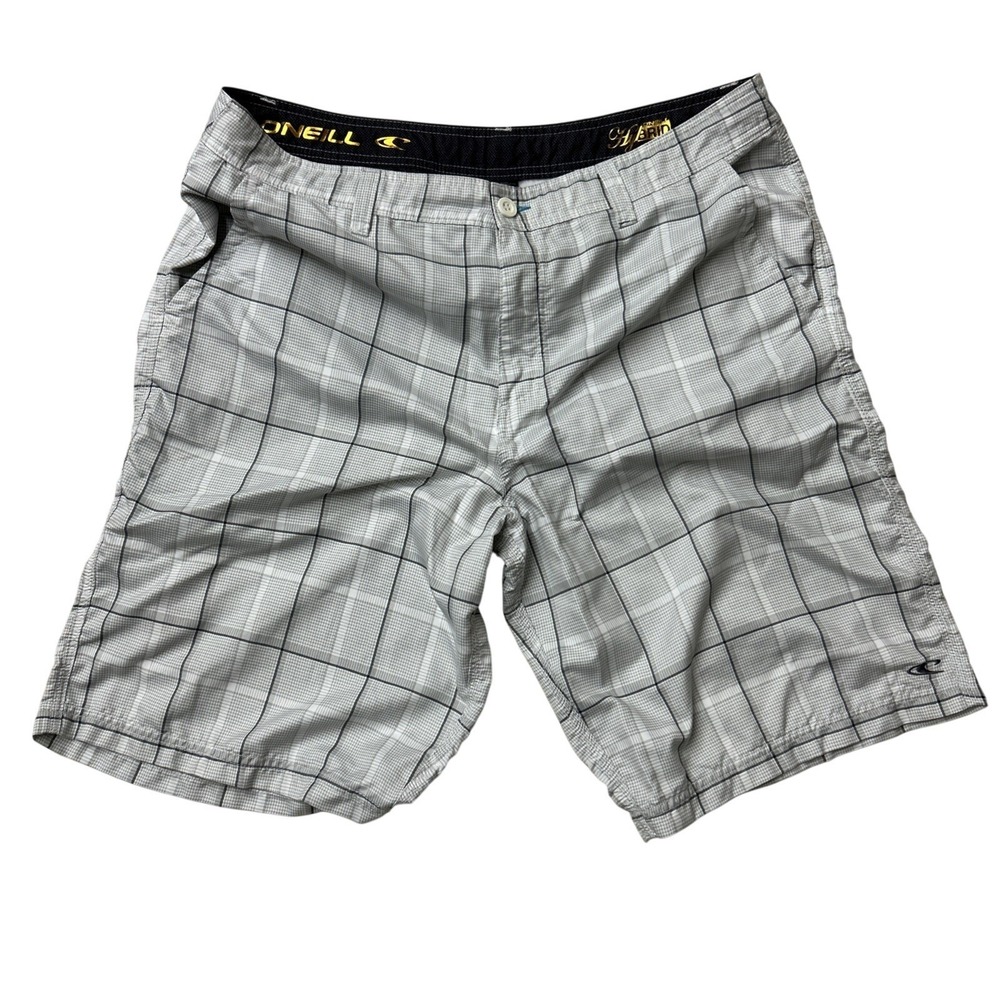 O'Neill Hybrid Gray Lightweight Plaid Gray Casual 11" Shorts Size Men's 38